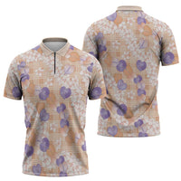 Anthurium Plumeria Lei Pastel Zipper Polo Shirt Orange Hawaiian Splendid Palaka