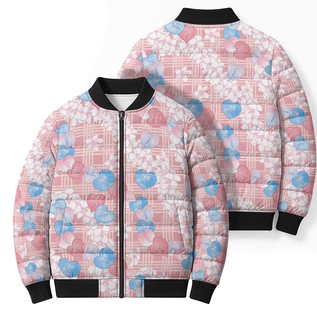 Anthurium Plumeria Lei Pastel Bomber Puffer Jacket Pink Hawaiian Splendid Palaka