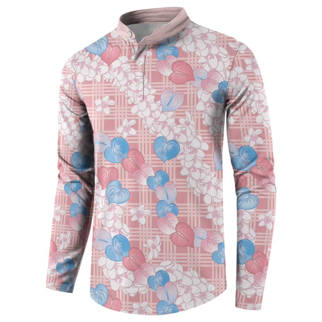 Anthurium Plumeria Lei Pastel Button Sweatshirt Pink Hawaiian Splendid Palaka