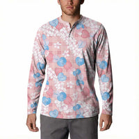 Anthurium Plumeria Lei Pastel Button Sweatshirt Pink Hawaiian Splendid Palaka