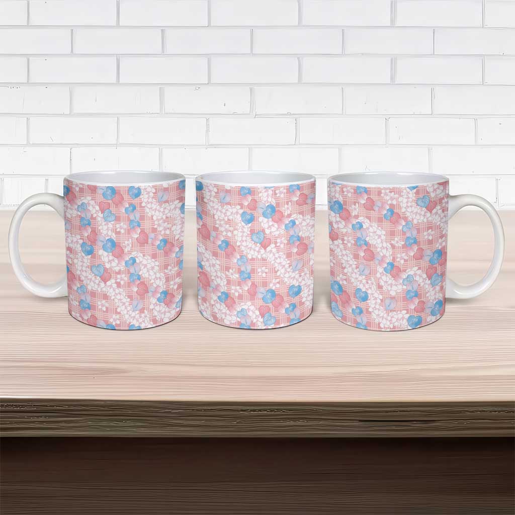 Anthurium Plumeria Lei Pastel Ceramic Mug Pink Hawaiian Splendid Palaka