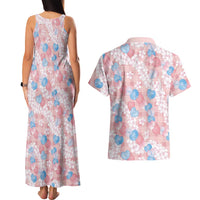 Anthurium Plumeria Lei Pastel Couples Matching Tank Maxi Dress and Hawaiian Shirt Pink Hawaiian Splendid Palaka