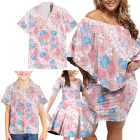 Anthurium Plumeria Lei Pastel Family Matching Off Shoulder Short Dress and Hawaiian Shirt Pink Hawaiian Splendid Palaka LT01 - Polynesian Pride