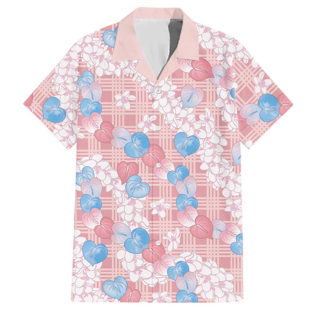 Anthurium Plumeria Lei Pastel Family Matching Off Shoulder Short Dress and Hawaiian Shirt Pink Hawaiian Splendid Palaka LT01 Dad's Shirt - Short Sleeve Pink - Polynesian Pride