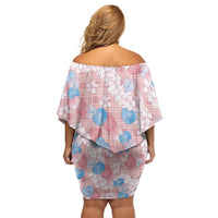 Anthurium Plumeria Lei Pastel Family Matching Off Shoulder Short Dress and Hawaiian Shirt Pink Hawaiian Splendid Palaka LT01 - Polynesian Pride
