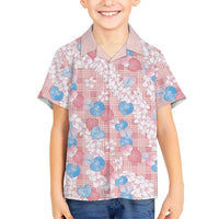 Anthurium Plumeria Lei Pastel Family Matching Off Shoulder Short Dress and Hawaiian Shirt Pink Hawaiian Splendid Palaka LT01 Son's Shirt Pink - Polynesian Pride