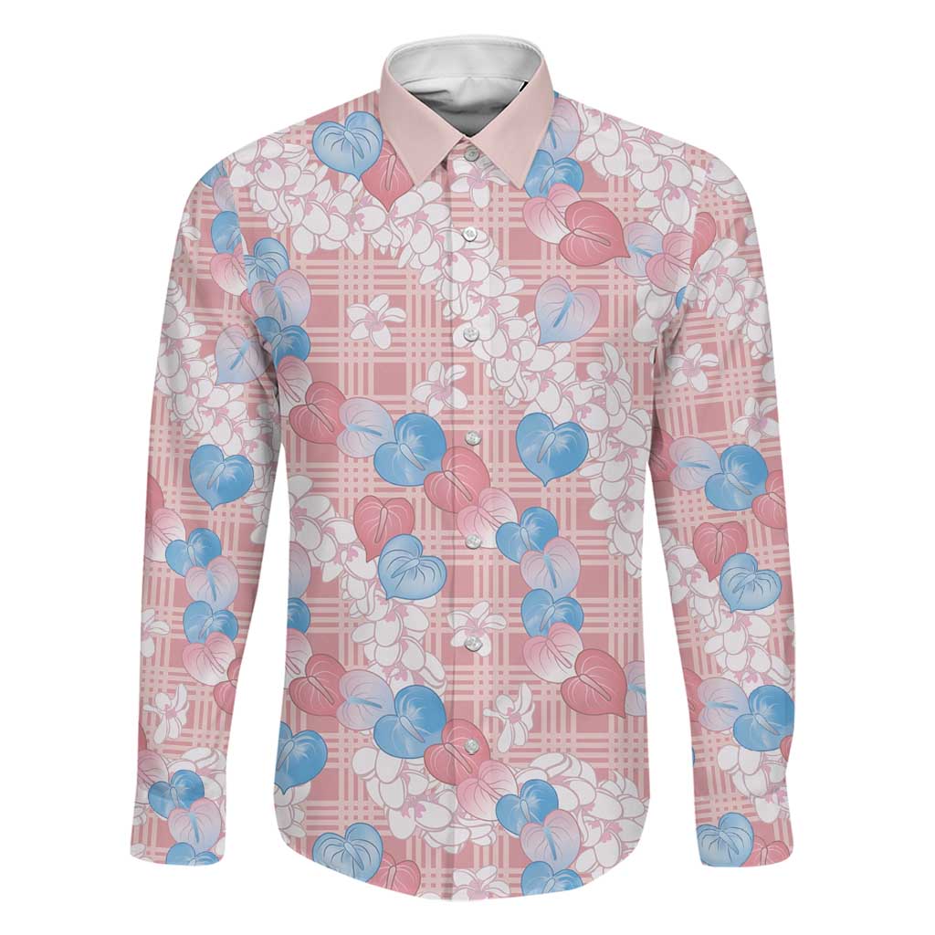 Anthurium Plumeria Lei Pastel Family Matching Short Sleeve Bodycon Dress and Hawaiian Shirt Pink Hawaiian Splendid Palaka LT01 Dad's Shirt - Long Sleeve Pink - Polynesian Pride