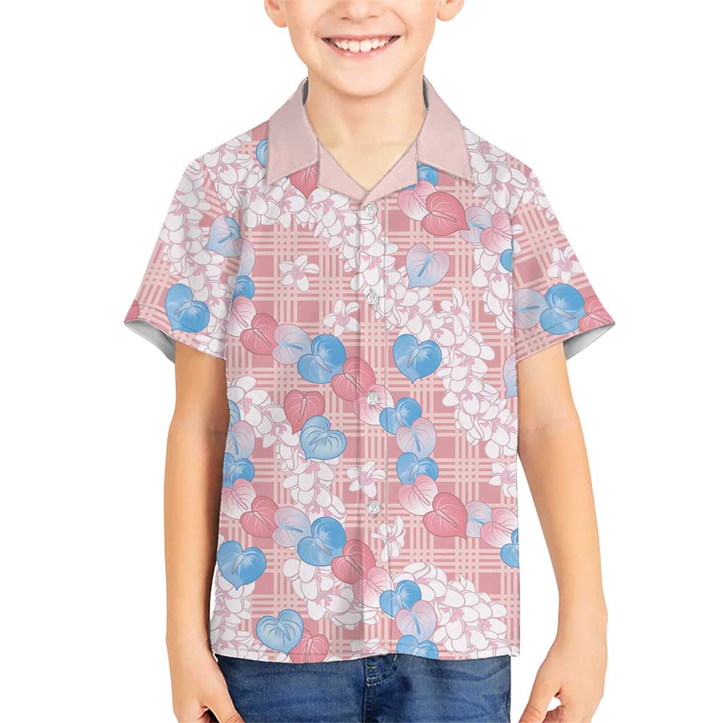 Anthurium Plumeria Lei Pastel Family Matching Tank Maxi Dress and Hawaiian Shirt Pink Hawaiian Splendid Palaka LT01 Son's Shirt Pink - Polynesian Pride
