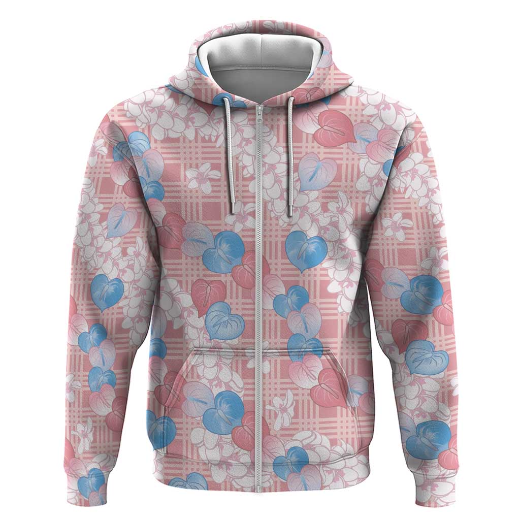 Anthurium Plumeria Lei Pastel Hoodie Pink Hawaiian Splendid Palaka