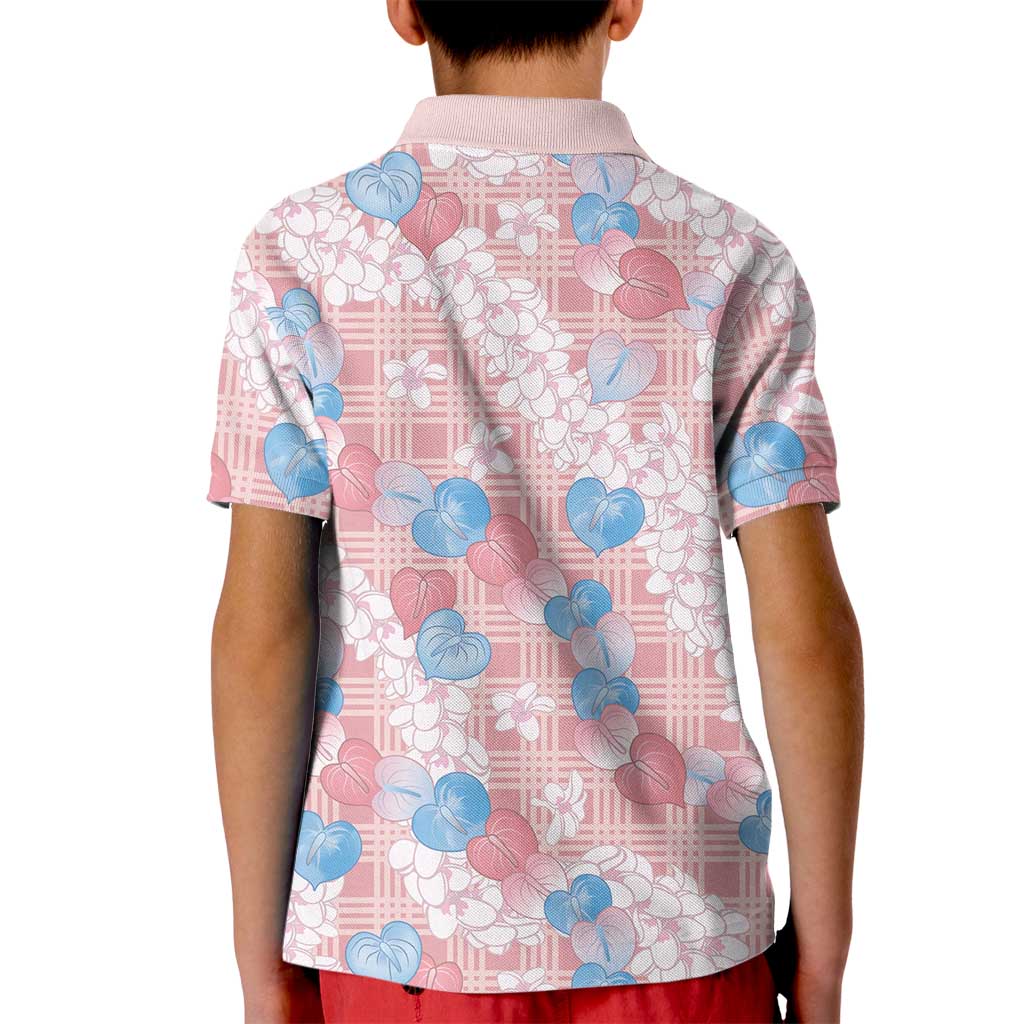 Anthurium Plumeria Lei Pastel Kid Polo Shirt Pink Hawaiian Splendid Palaka