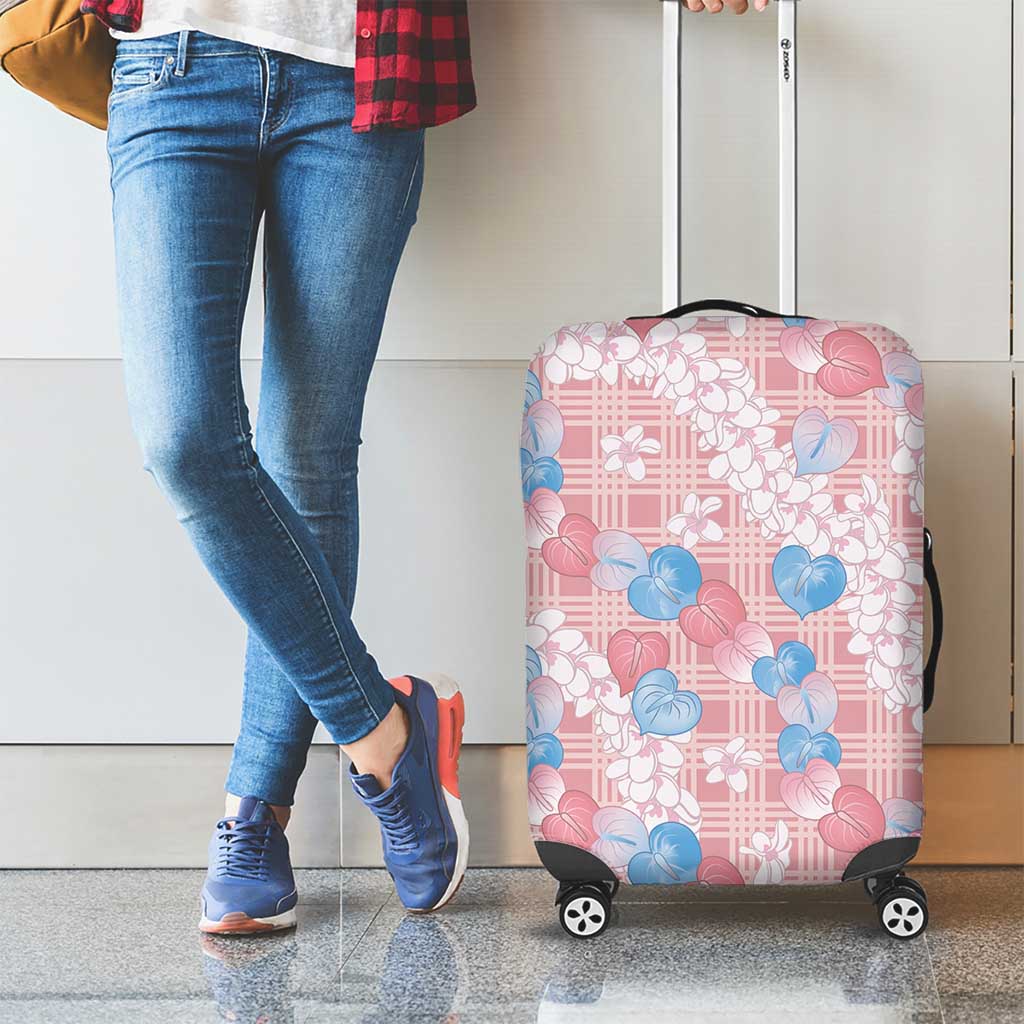 Anthurium Plumeria Lei Pastel Luggage Cover Pink Hawaiian Splendid Palaka