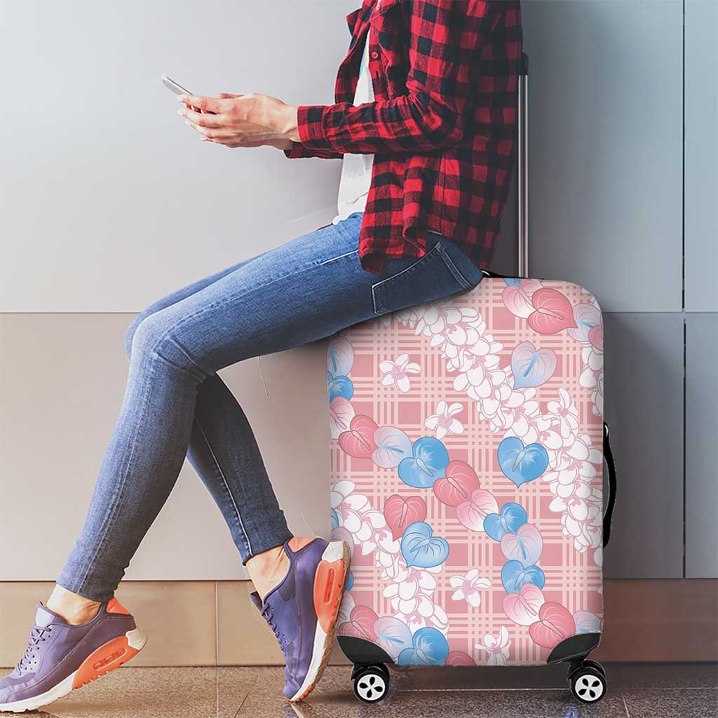 Anthurium Plumeria Lei Pastel Luggage Cover Pink Hawaiian Splendid Palaka