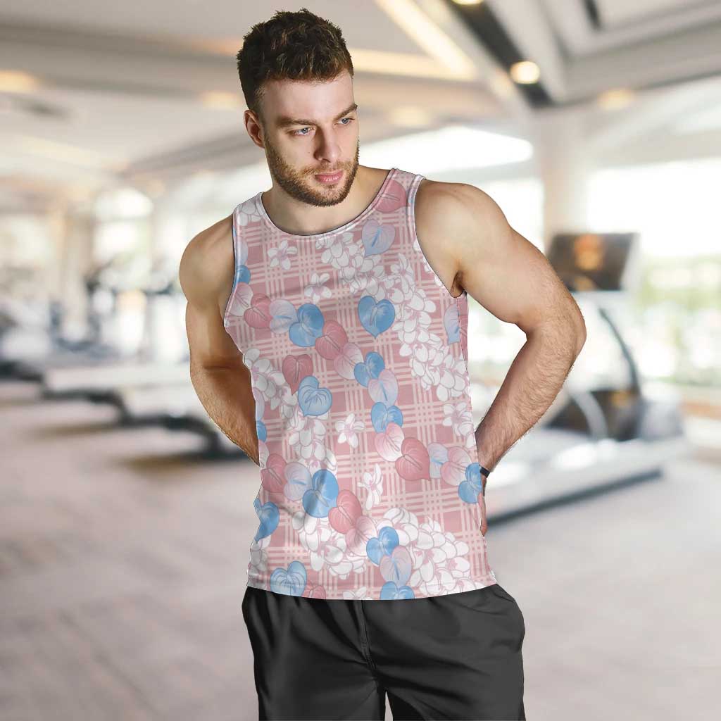 Anthurium Plumeria Lei Pastel Men Tank Top Pink Hawaiian Splendid Palaka
