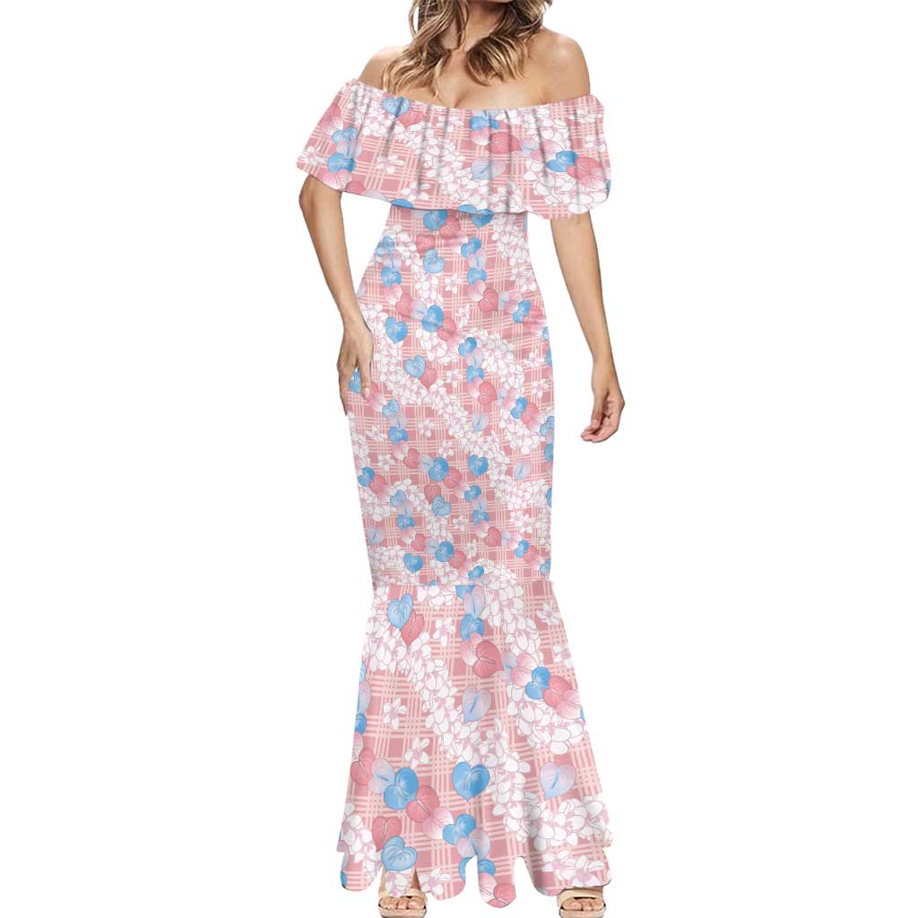 Anthurium Plumeria Lei Pastel Mermaid Dress Pink Hawaiian Splendid Palaka