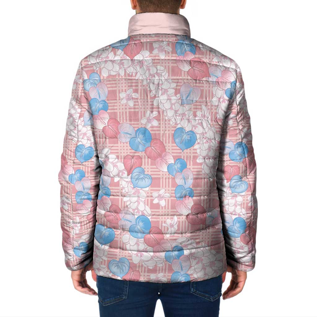 Anthurium Plumeria Lei Pastel Padded Jacket Pink Hawaiian Splendid Palaka