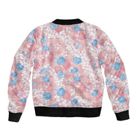 Anthurium Plumeria Lei Pastel Sleeve Zip Bomber Jacket Pink Hawaiian Splendid Palaka