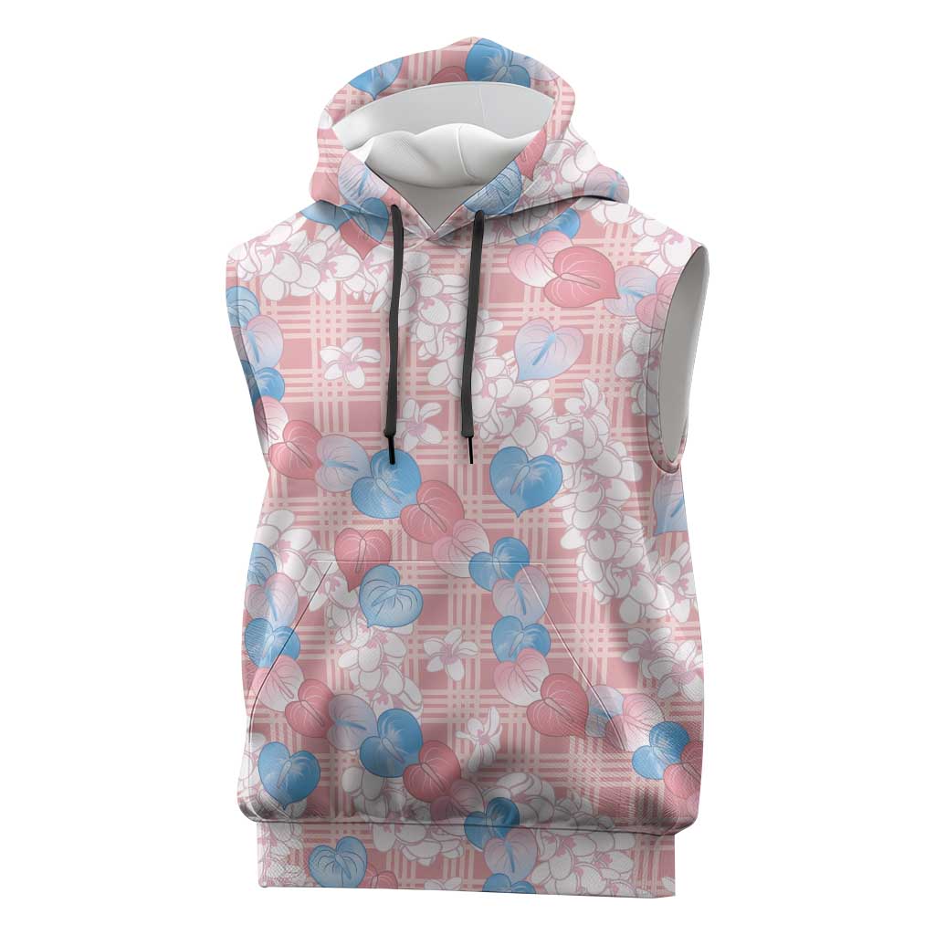 Anthurium Plumeria Lei Pastel Sleeveless Hoodie Pink Hawaiian Splendid Palaka
