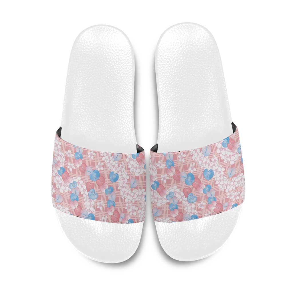 Anthurium Plumeria Lei Pastel Slide Sandals Pink Hawaiian Splendid Palaka