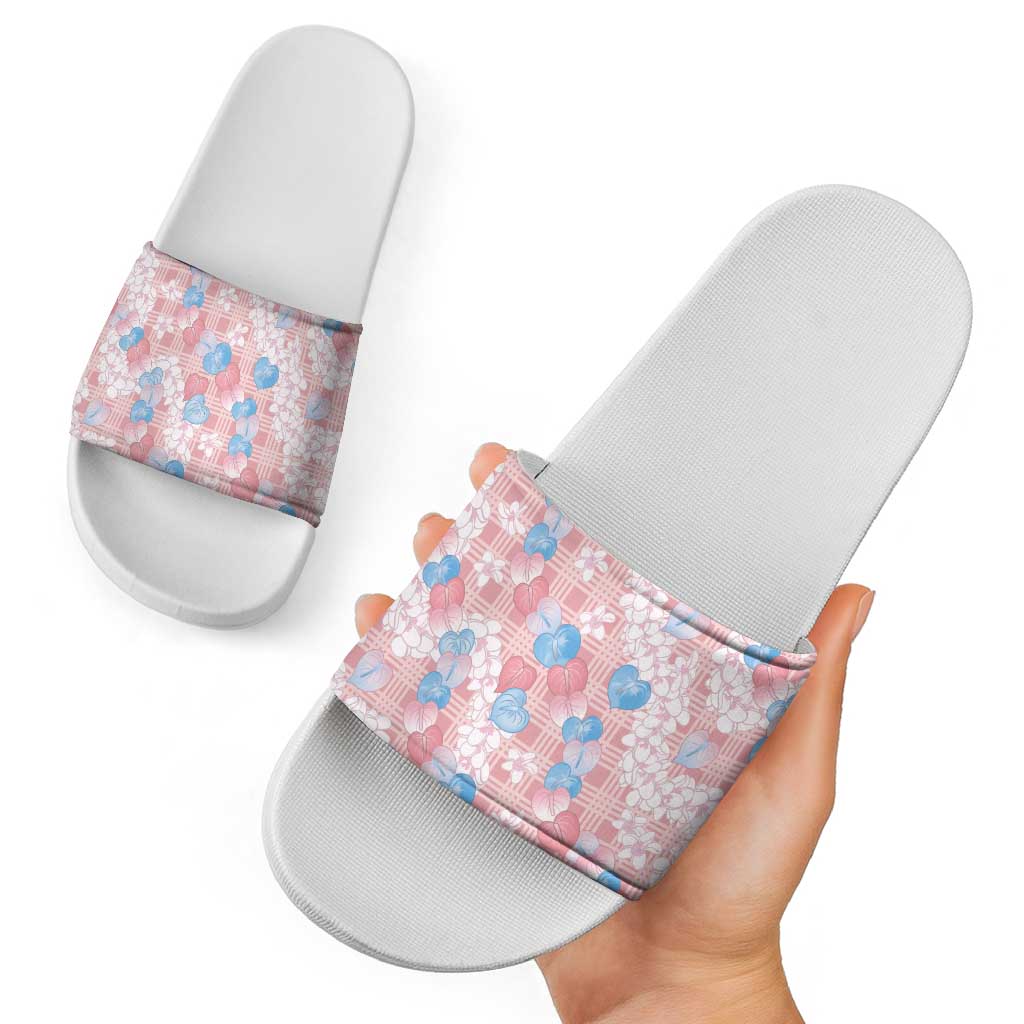 Anthurium Plumeria Lei Pastel Slide Sandals Pink Hawaiian Splendid Palaka