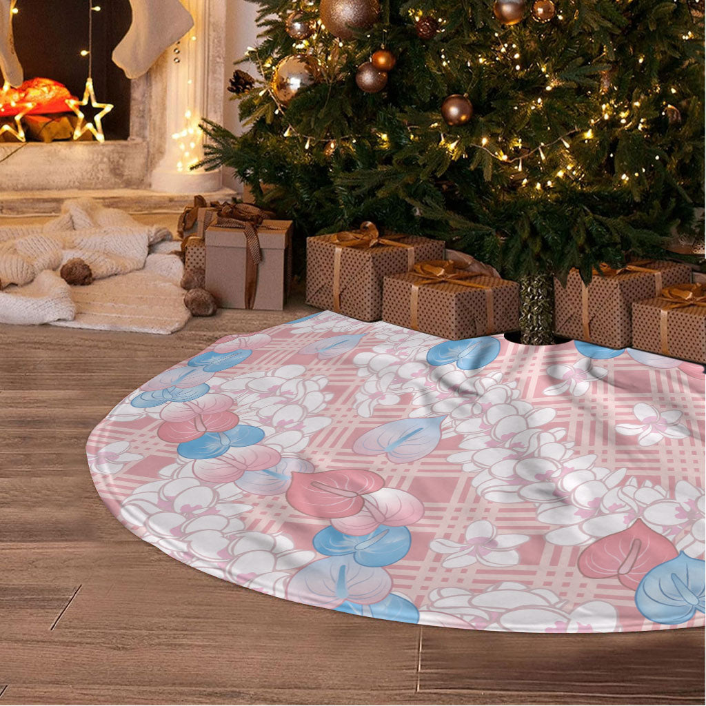 Anthurium Plumeria Lei Pastel Tree Skirt Pink Hawaiian Splendid Palaka LT01 - Polynesian Pride