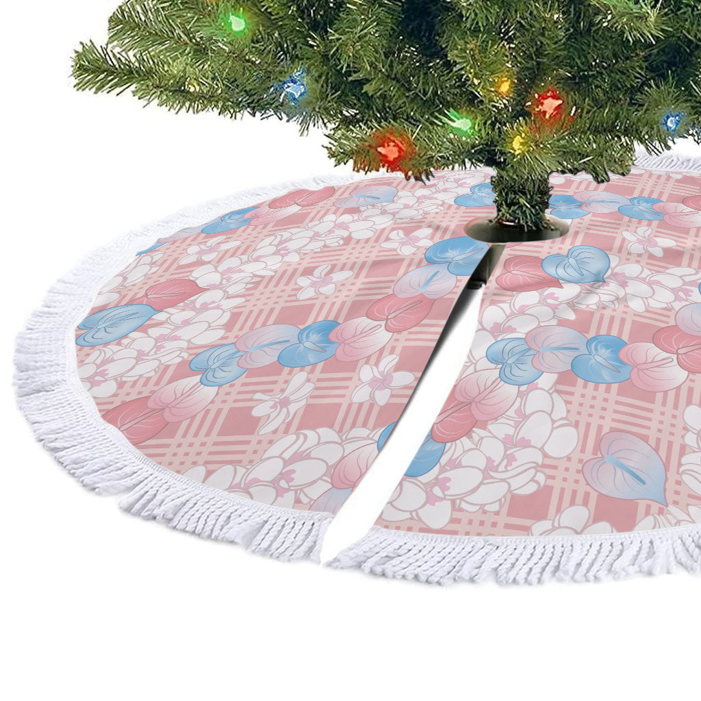 Anthurium Plumeria Lei Pastel Tree Skirt Pink Hawaiian Splendid Palaka LT01 - Polynesian Pride