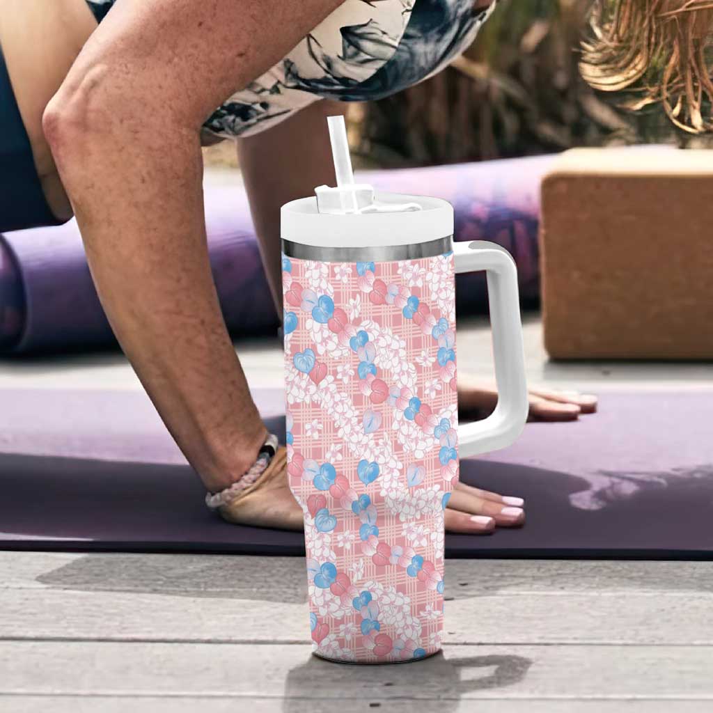 Anthurium Plumeria Lei Pastel Tumbler With Handle Pink Hawaiian Splendid Palaka