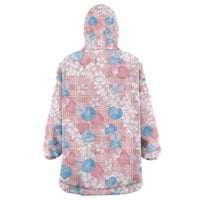 Anthurium Plumeria Lei Pastel Wearable Blanket Hoodie Pink Hawaiian Splendid Palaka