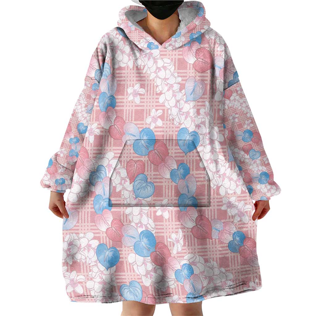 Anthurium Plumeria Lei Pastel Wearable Blanket Hoodie Pink Hawaiian Splendid Palaka
