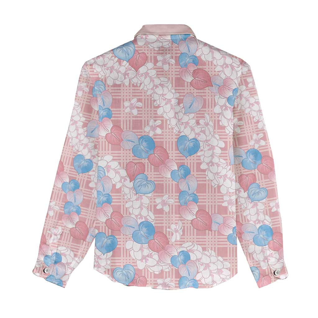 Anthurium Plumeria Lei Pastel Women Casual Shirt Pink Hawaiian Splendid Palaka
