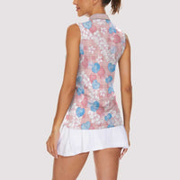 Anthurium Plumeria Lei Pastel Women Sleeveless Polo Shirt Pink Hawaiian Splendid Palaka