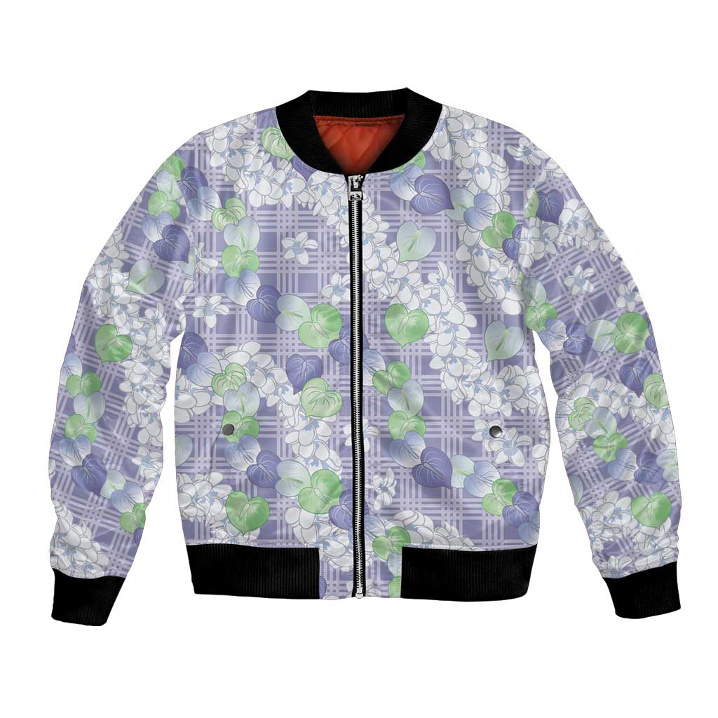 Anthurium Plumeria Lei Pastel Bomber Jacket Purple Hawaiian Splendid Palaka
