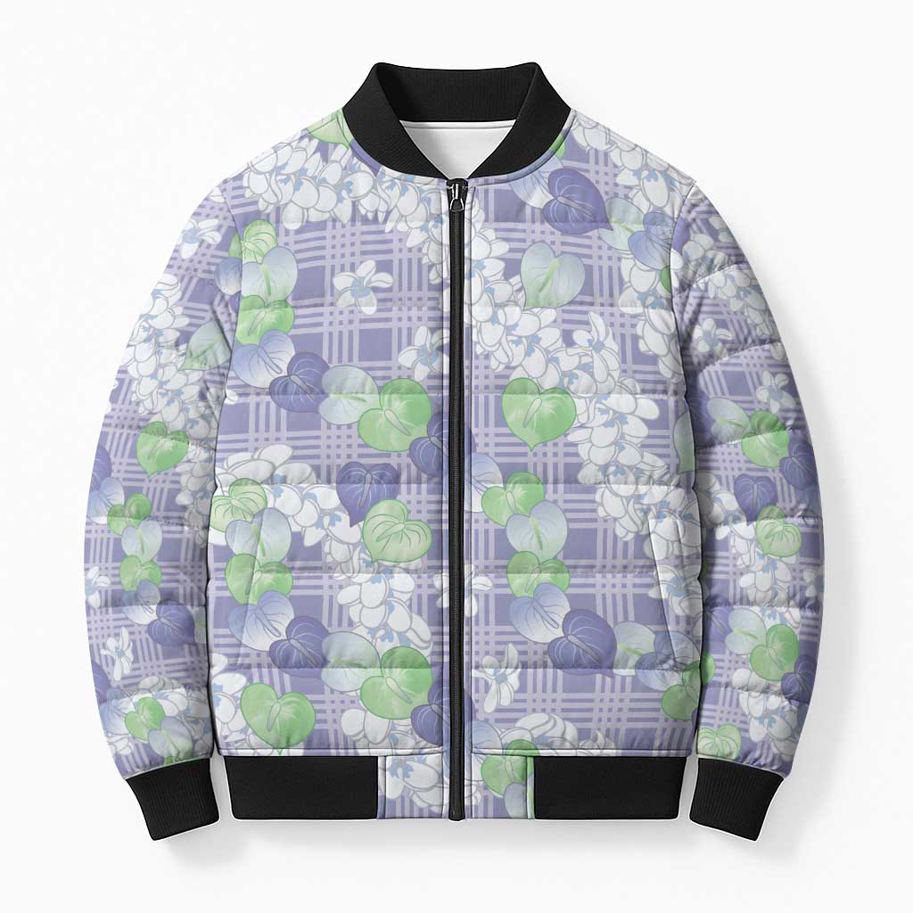 Anthurium Plumeria Lei Pastel Bomber Puffer Jacket Purple Hawaiian Splendid Palaka