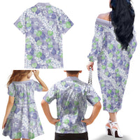 Anthurium Plumeria Lei Pastel Family Matching Off The Shoulder Long Sleeve Dress and Hawaiian Shirt Purple Hawaiian Splendid Palaka LT01 - Polynesian Pride