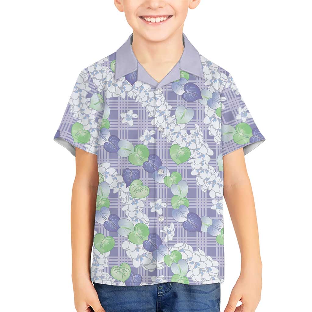 Anthurium Plumeria Lei Pastel Family Matching Off The Shoulder Long Sleeve Dress and Hawaiian Shirt Purple Hawaiian Splendid Palaka LT01 Son's Shirt Purple - Polynesian Pride