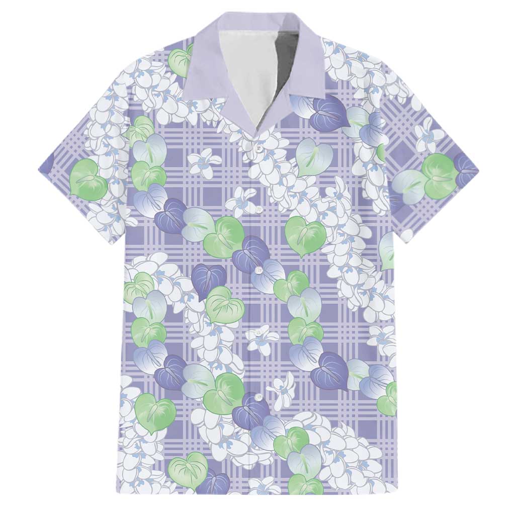 Anthurium Plumeria Lei Pastel Family Matching Off Shoulder Short Dress and Hawaiian Shirt Purple Hawaiian Splendid Palaka LT01 Dad's Shirt - Short Sleeve Purple - Polynesian Pride