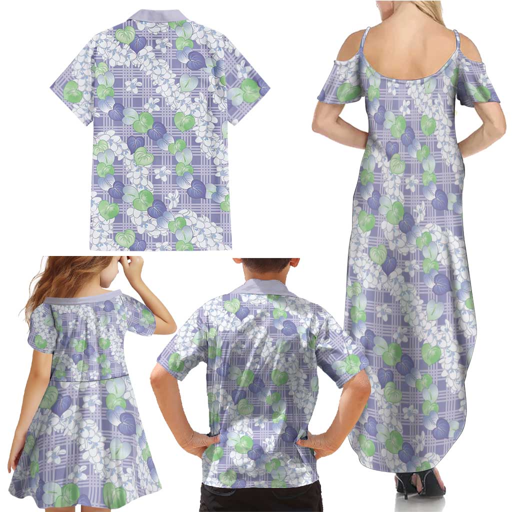 Anthurium Plumeria Lei Pastel Family Matching Summer Maxi Dress and Hawaiian Shirt Purple Hawaiian Splendid Palaka LT01 - Polynesian Pride