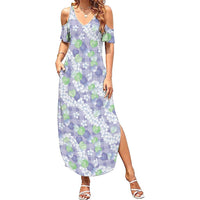 Anthurium Plumeria Lei Pastel Family Matching Summer Maxi Dress and Hawaiian Shirt Purple Hawaiian Splendid Palaka LT01 Mom's Dress Purple - Polynesian Pride