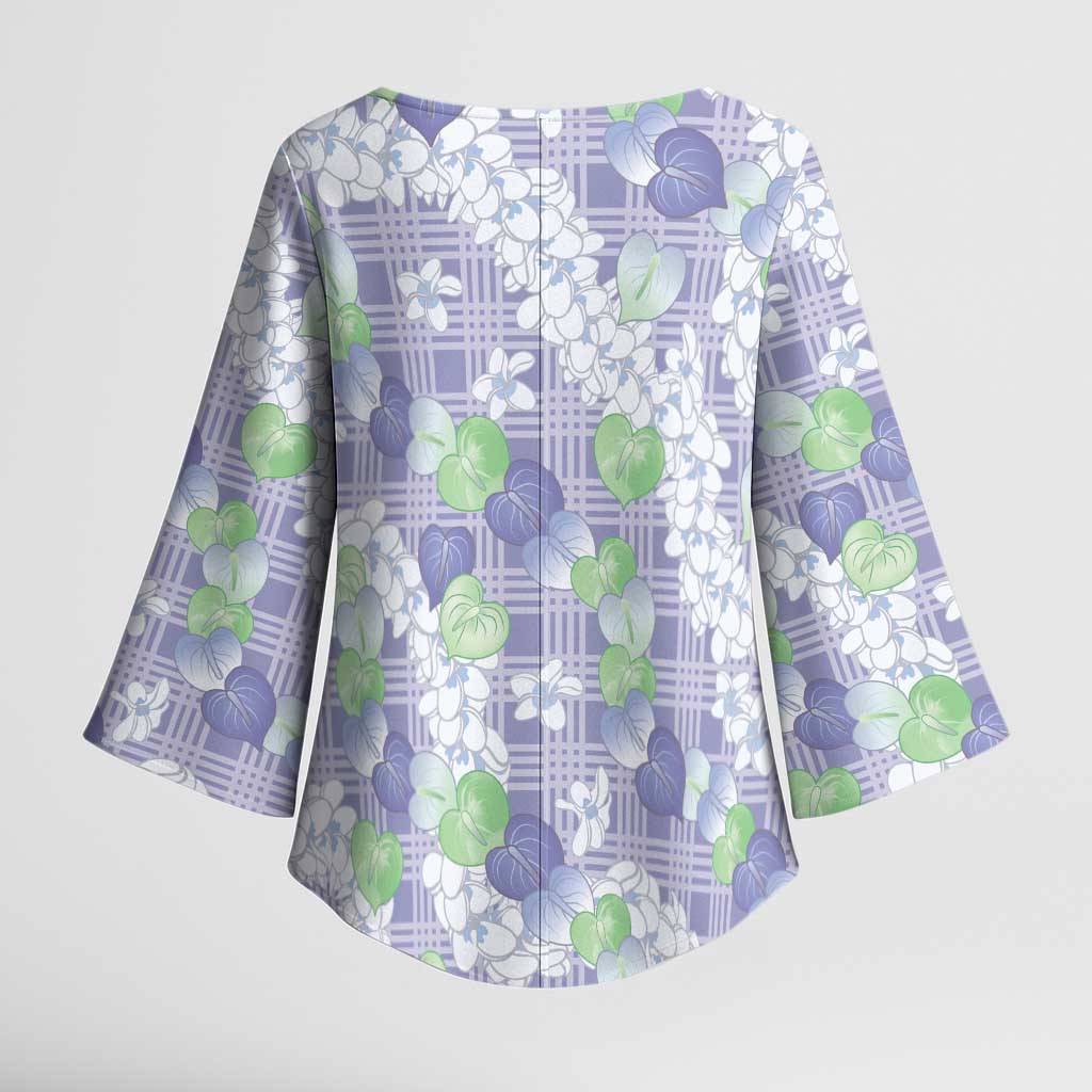 Anthurium Plumeria Lei Pastel Kimono Sleeve Blouse Purple Hawaiian Splendid Palaka