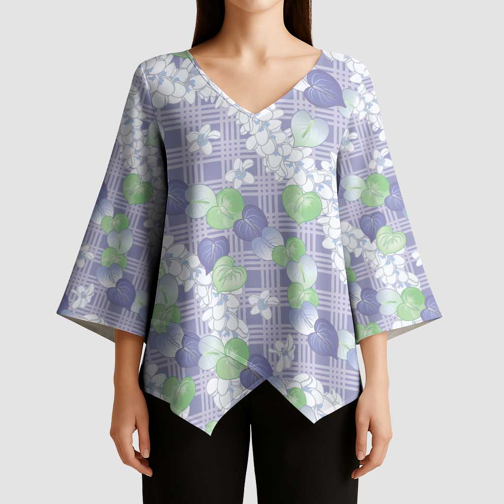 Anthurium Plumeria Lei Pastel Kimono Sleeve Blouse Purple Hawaiian Splendid Palaka