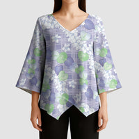 Anthurium Plumeria Lei Pastel Kimono Sleeve Blouse Purple Hawaiian Splendid Palaka