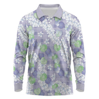 Anthurium Plumeria Lei Pastel Long Sleeve Polo Shirt Purple Hawaiian Splendid Palaka