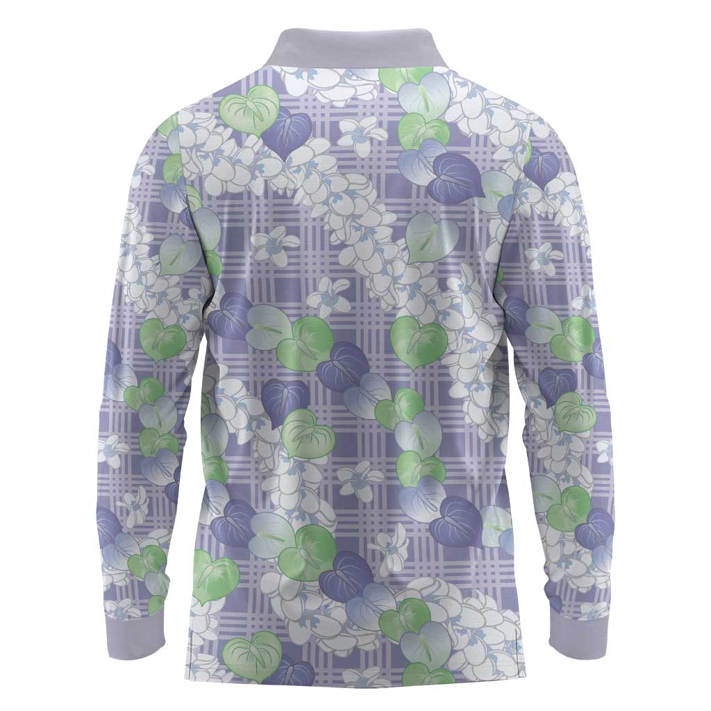 Anthurium Plumeria Lei Pastel Long Sleeve Polo Shirt Purple Hawaiian Splendid Palaka