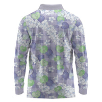 Anthurium Plumeria Lei Pastel Long Sleeve Polo Shirt Purple Hawaiian Splendid Palaka