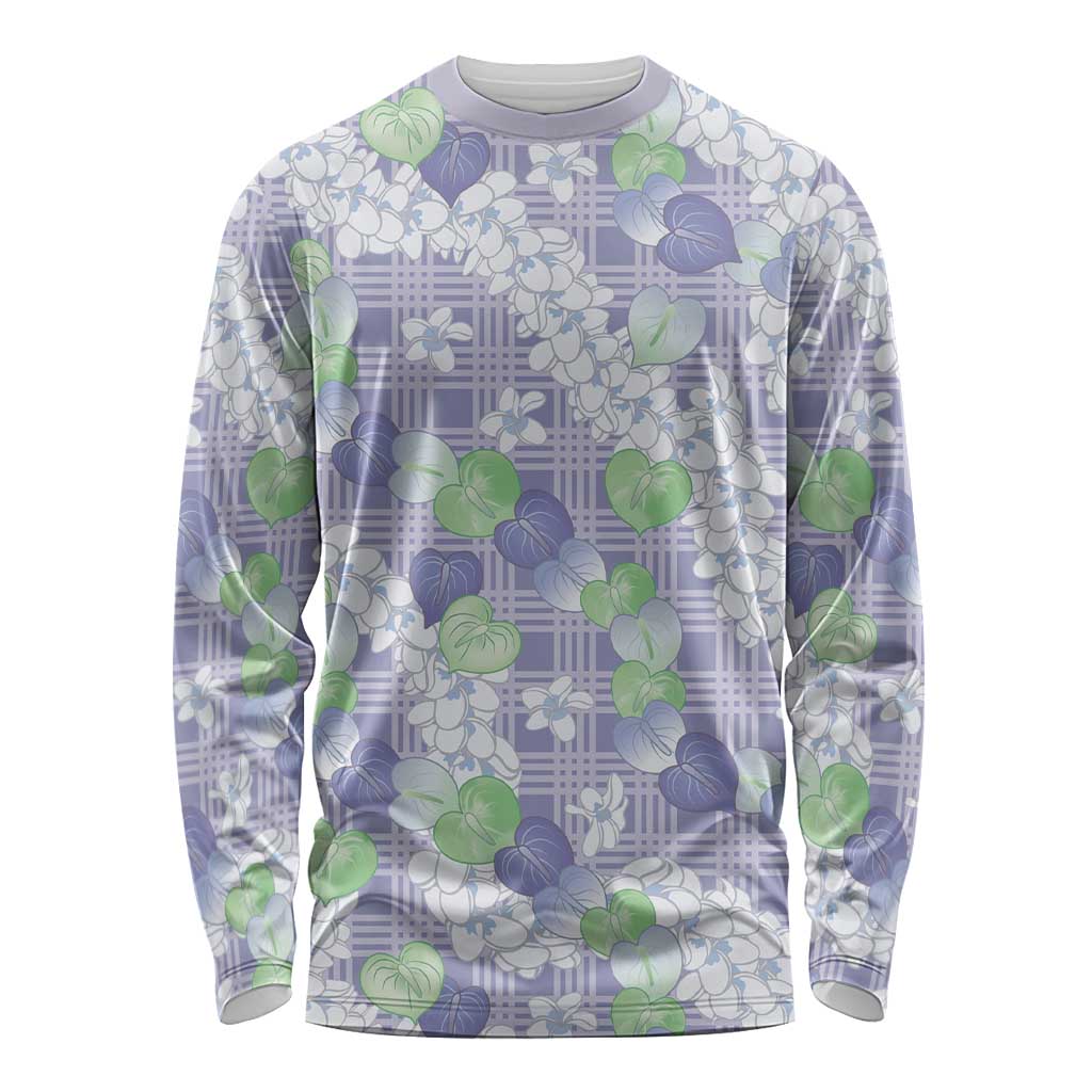 Anthurium Plumeria Lei Pastel Long Sleeve Shirt Purple Hawaiian Splendid Palaka