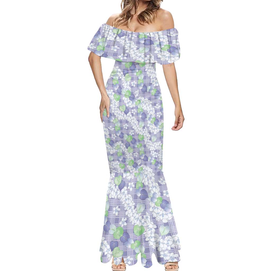 Anthurium Plumeria Lei Pastel Mermaid Dress Purple Hawaiian Splendid Palaka