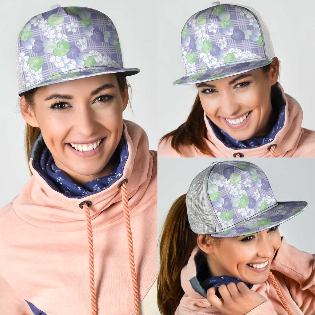 Anthurium Plumeria Lei Pastel Mesh Trucker Cap Purple Hawaiian Splendid Palaka