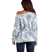 Anthurium Plumeria Lei Pastel Off Shoulder Sweater Purple Hawaiian Splendid Palaka