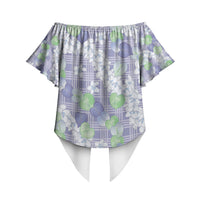 Anthurium Plumeria Lei Pastel Off Shoulder Wrap Waist Top Purple Hawaiian Splendid Palaka LT01 - Polynesian Pride