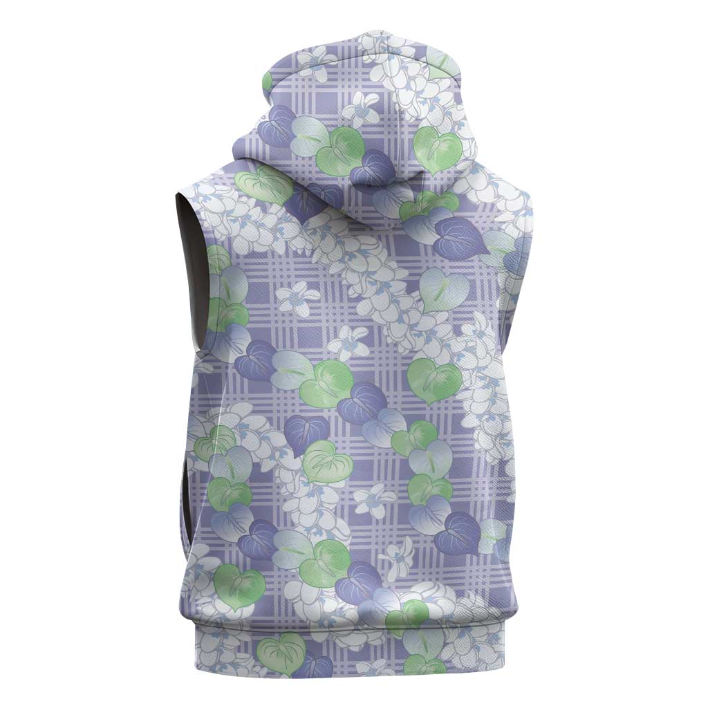 Anthurium Plumeria Lei Pastel Sleeveless Hoodie Purple Hawaiian Splendid Palaka