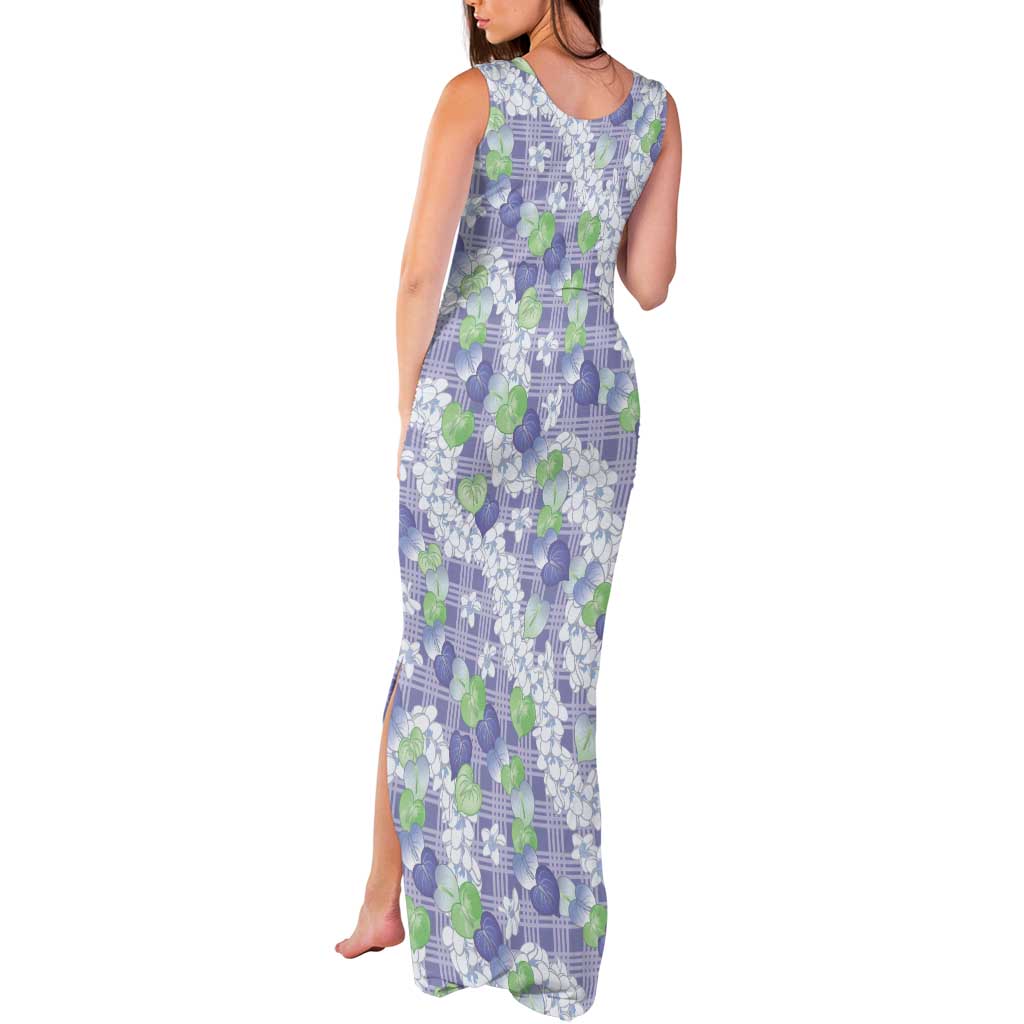 Anthurium Plumeria Lei Pastel Tank Maxi Dress Purple Hawaiian Splendid Palaka